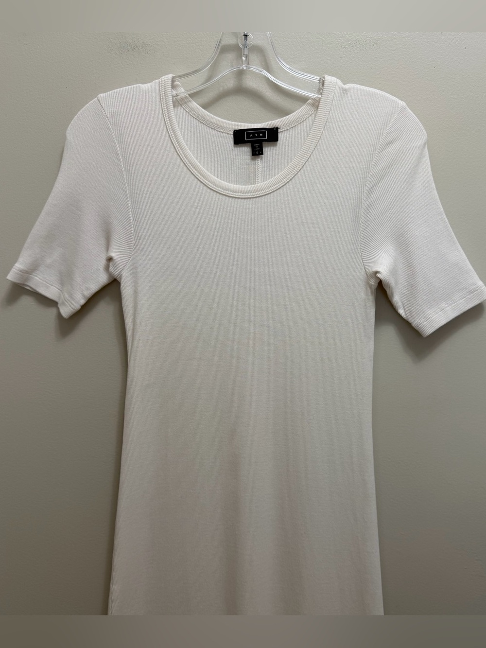 AYR The Moderne Ribbed Midi Maxi Dress Short Sleeve Crewneck Side Slit - Picture 6 of 12